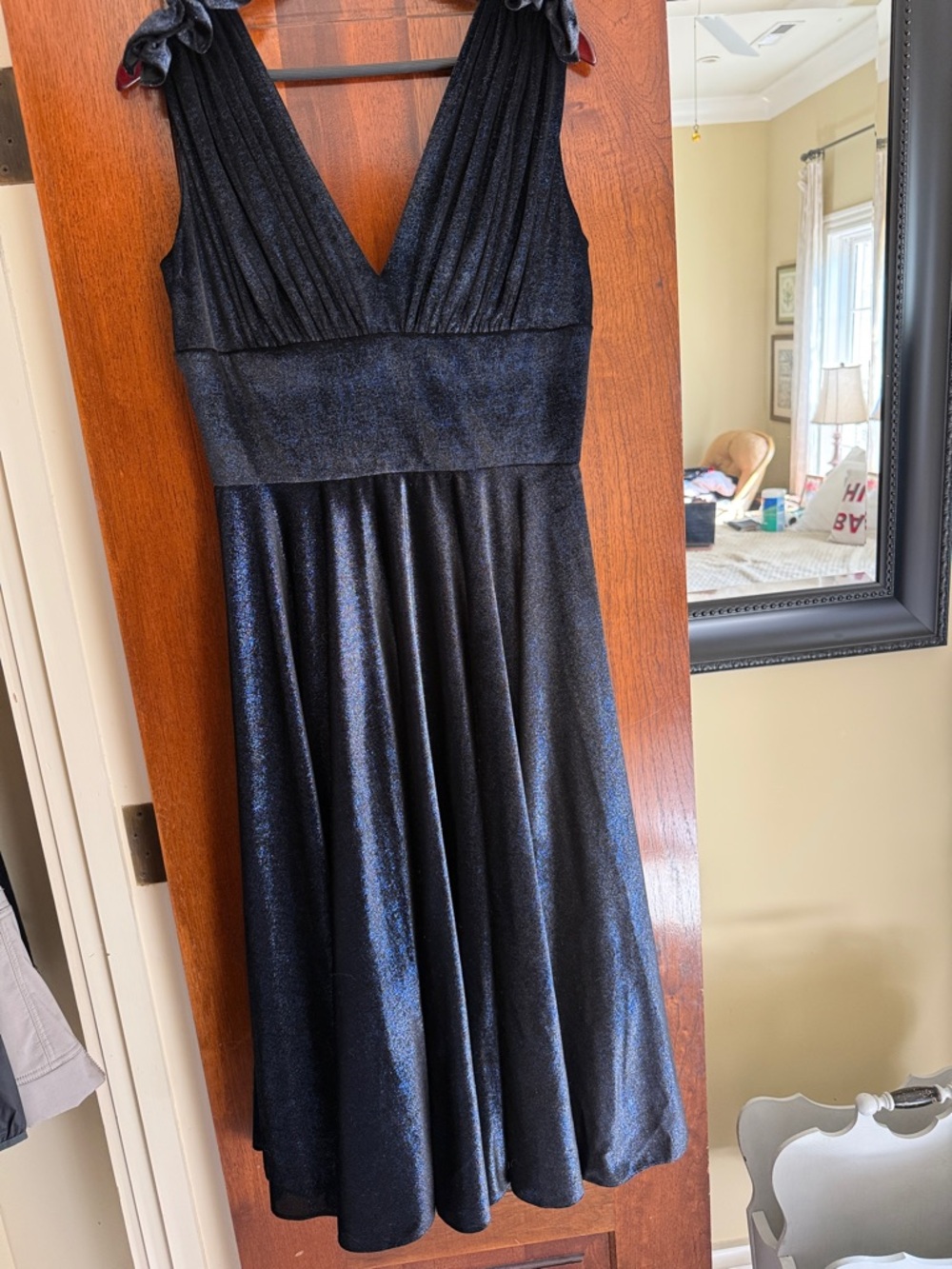 Christian Siriano Black Shimmer Midi Dress with V-Neck NWT